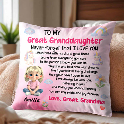 To My Great Granddaughter, Trust Yourself - Personalized Custom Pillow, Insert Included - GDT386_PLW