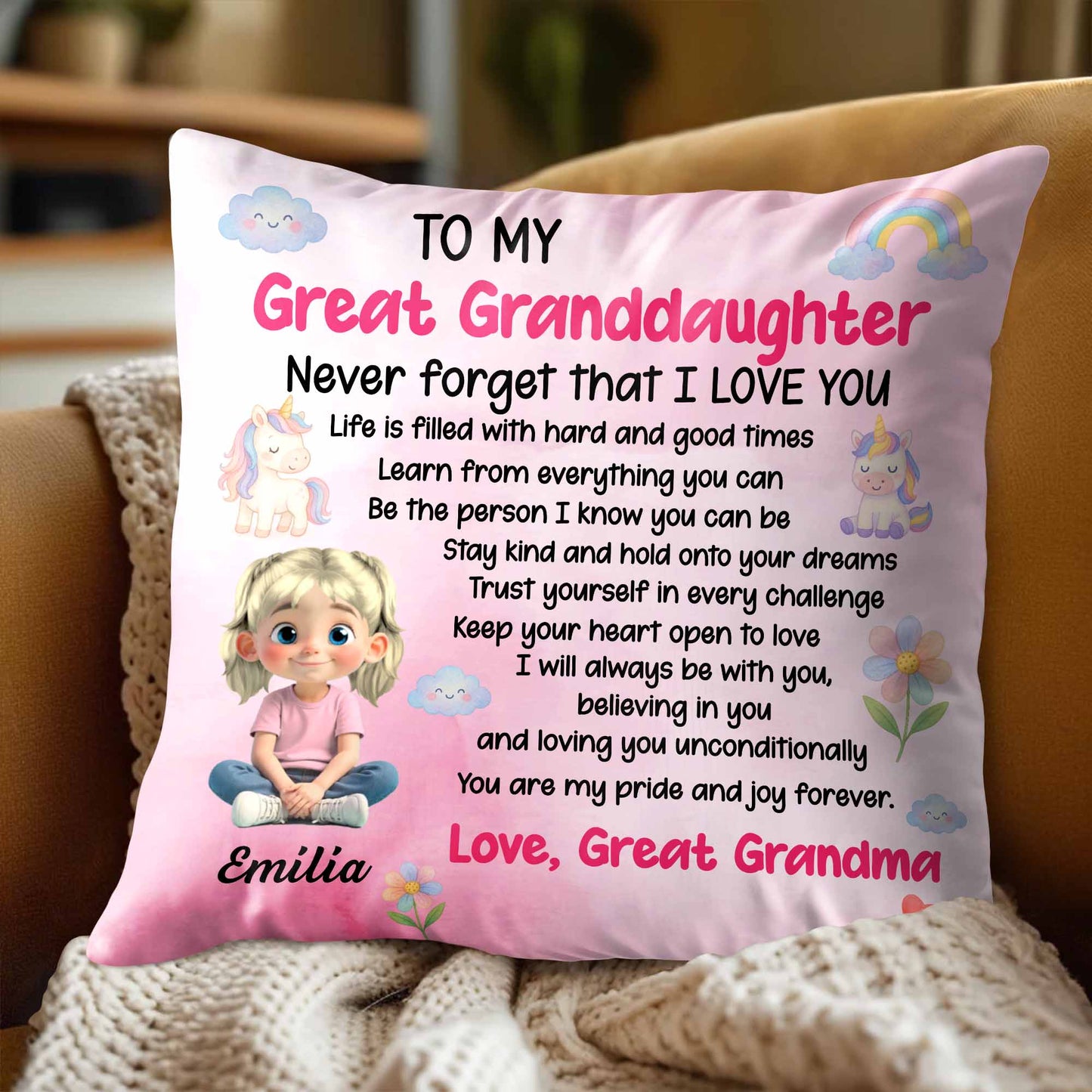 To My Great Granddaughter, Trust Yourself - Personalized Custom Pillow, Insert Included - GDT386_PLW