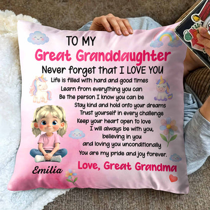 To My Great Granddaughter, Trust Yourself - Personalized Custom Pillow, Insert Included - GDT386_PLW