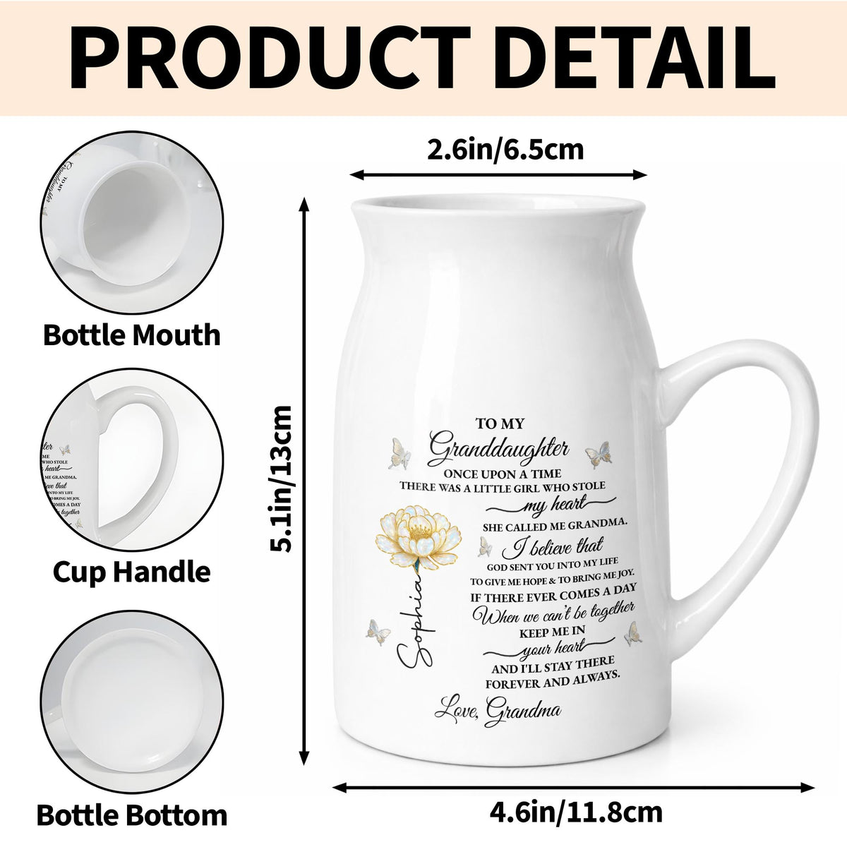 To My Granddaughter Once Upon A Time Birth Month Flower Butterflies - Personalized Ceramic Flower Vase - GDT389_CEV