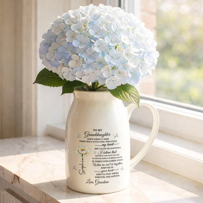 To My Granddaughter Once Upon A Time Birth Month Flower Butterflies - Personalized Ceramic Flower Vase - GDT389_CEV