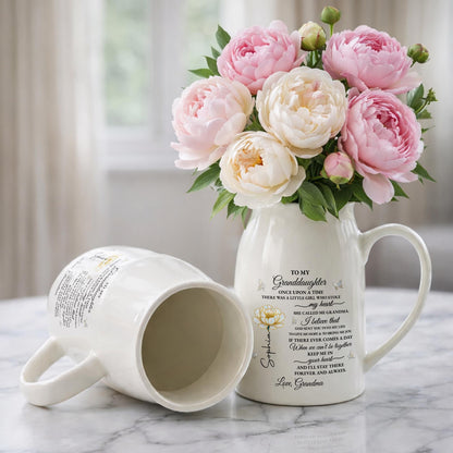 To My Granddaughter Once Upon A Time Birth Month Flower Butterflies - Personalized Ceramic Flower Vase - GDT389_CEV