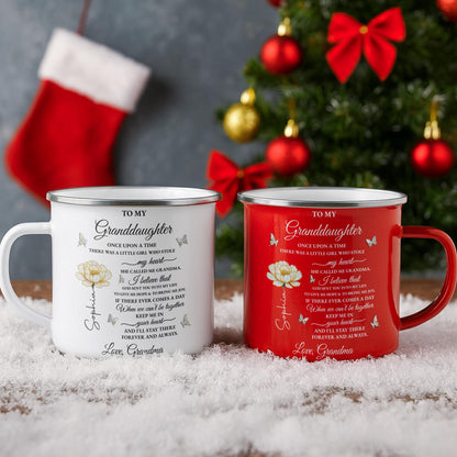 To My Granddaughter Once Upon A Time Flower And Butterfly - Personalized Custom Enamel Mug - GDT389_EMUG