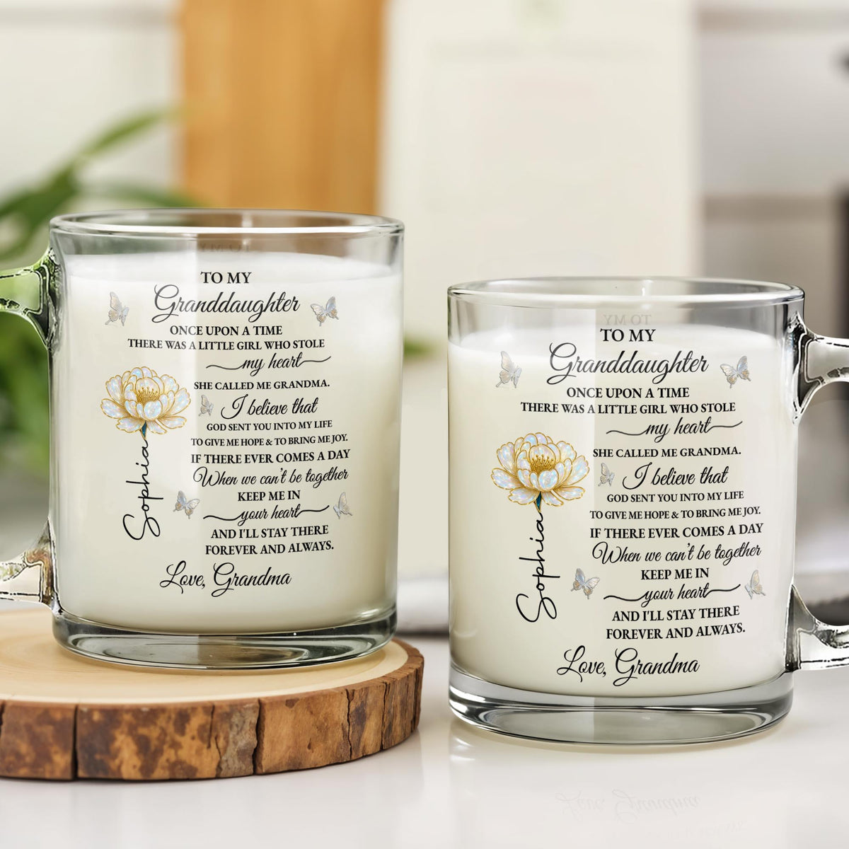 To My Granddaughter Once Upon A Time Flower And Butterfly - Personalized Custom Glass Mug - GDT389_GLM