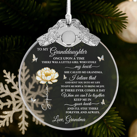 To My Granddaughter Once Upon A Time Flower And Butterfly - Personalized Glass Ornament With Silver Cap - GDT389_GOSICA