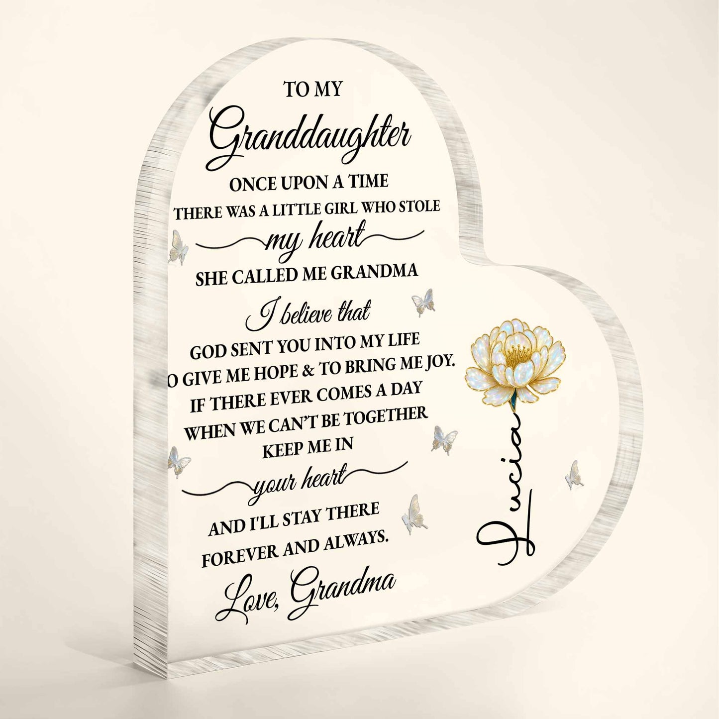 To My Granddaughter, Keepsake With Flower And Butterflies