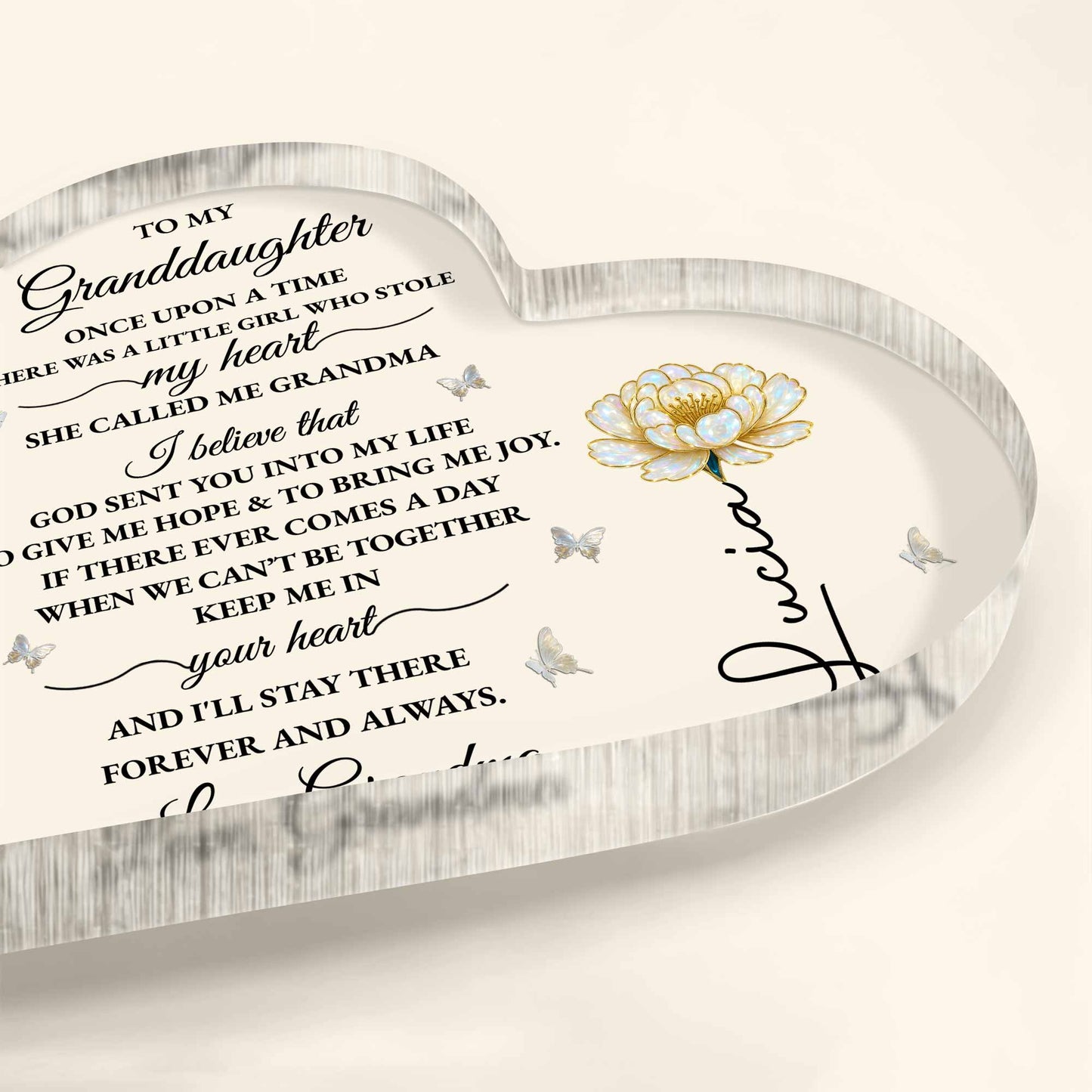 To My Granddaughter, Keepsake With Flower And Butterflies