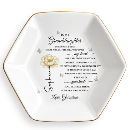 To My Granddaughter Once Upon A Time Flower And Butterfly - Personalized Custom Jewelry Dish, Ceramic Dish, Hexagonal Shape - GDT389_HECRD