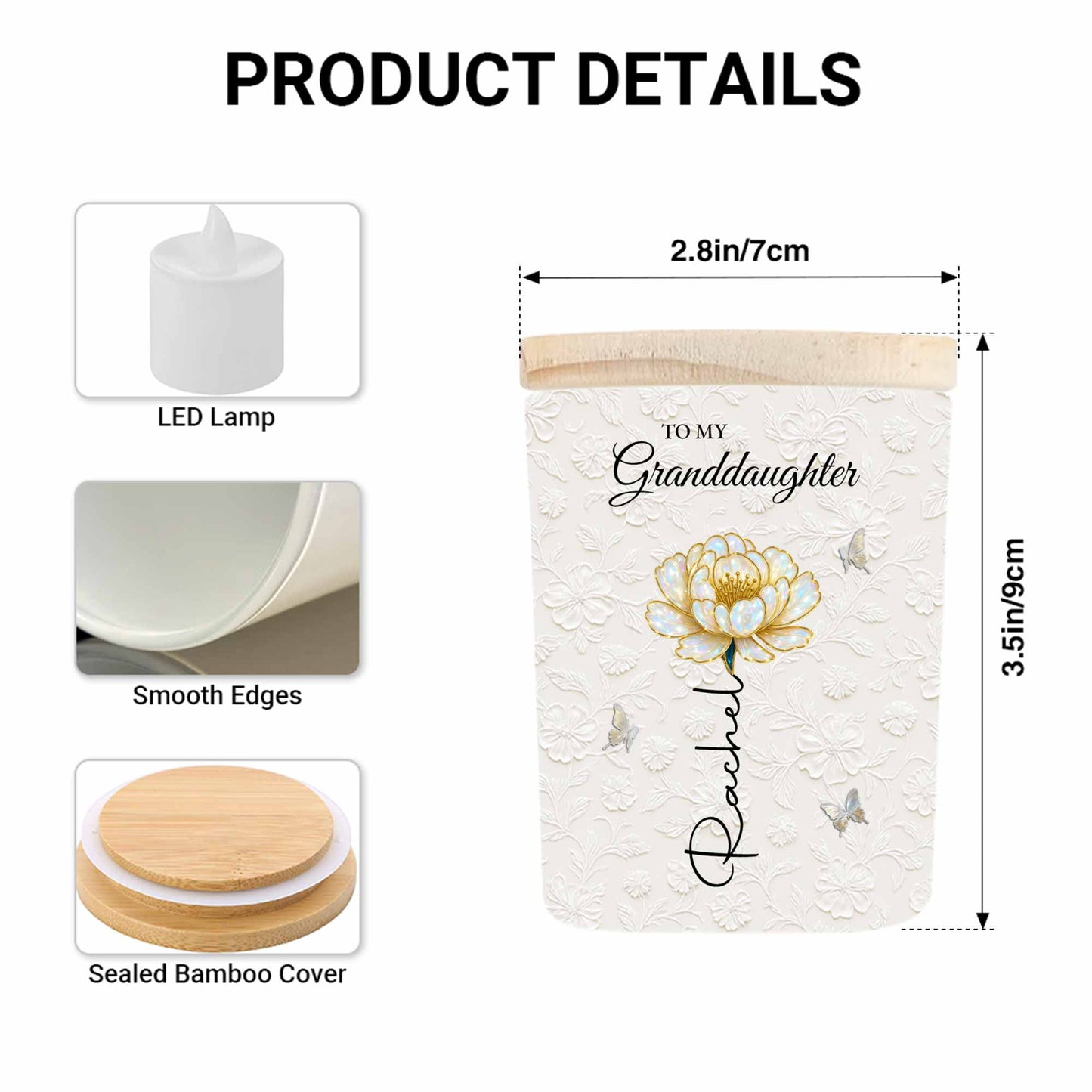 To My Granddaughter, Beautiful Glass Jar With Flower And Butterflies