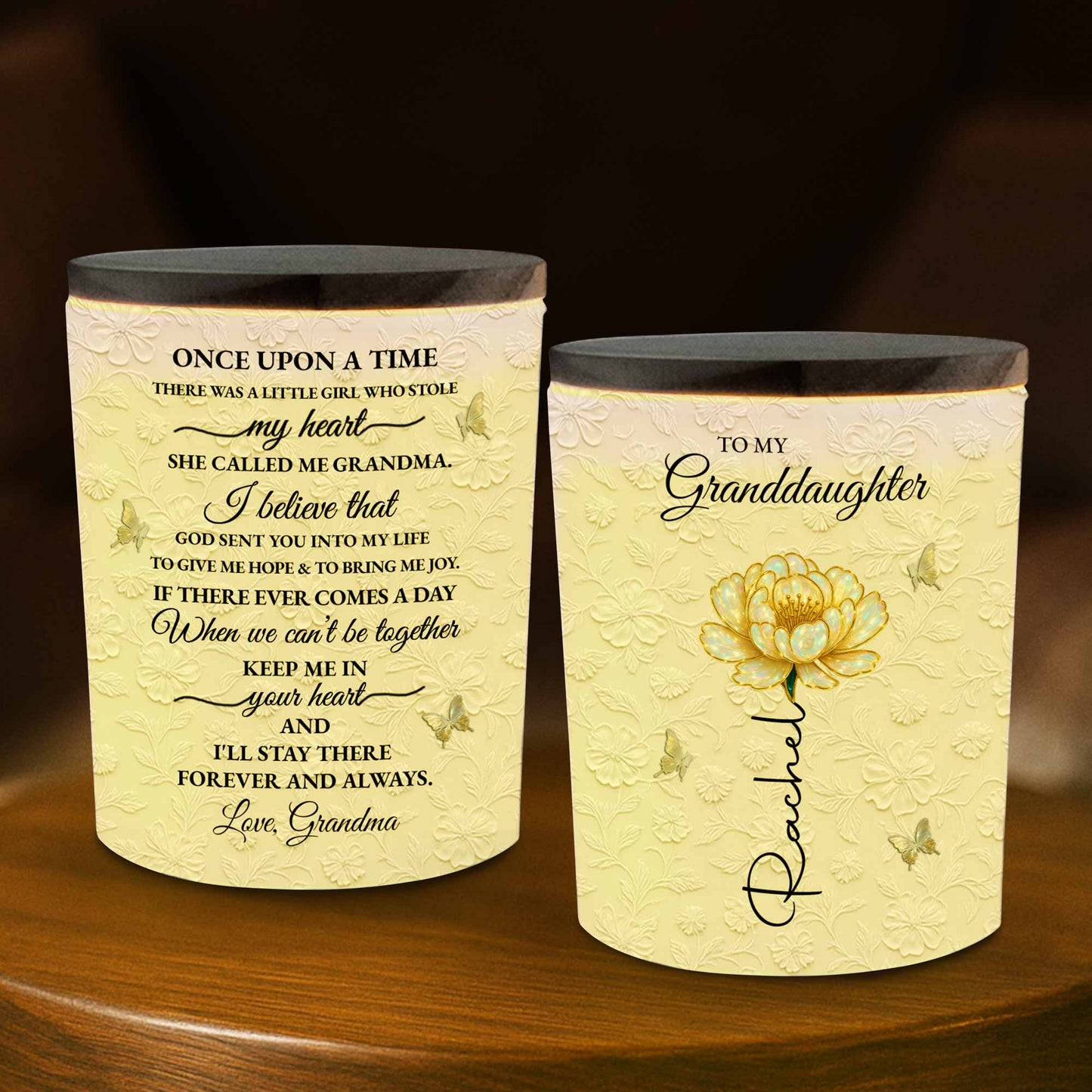 To My Granddaughter, Beautiful Glass Jar With Flower And Butterflies