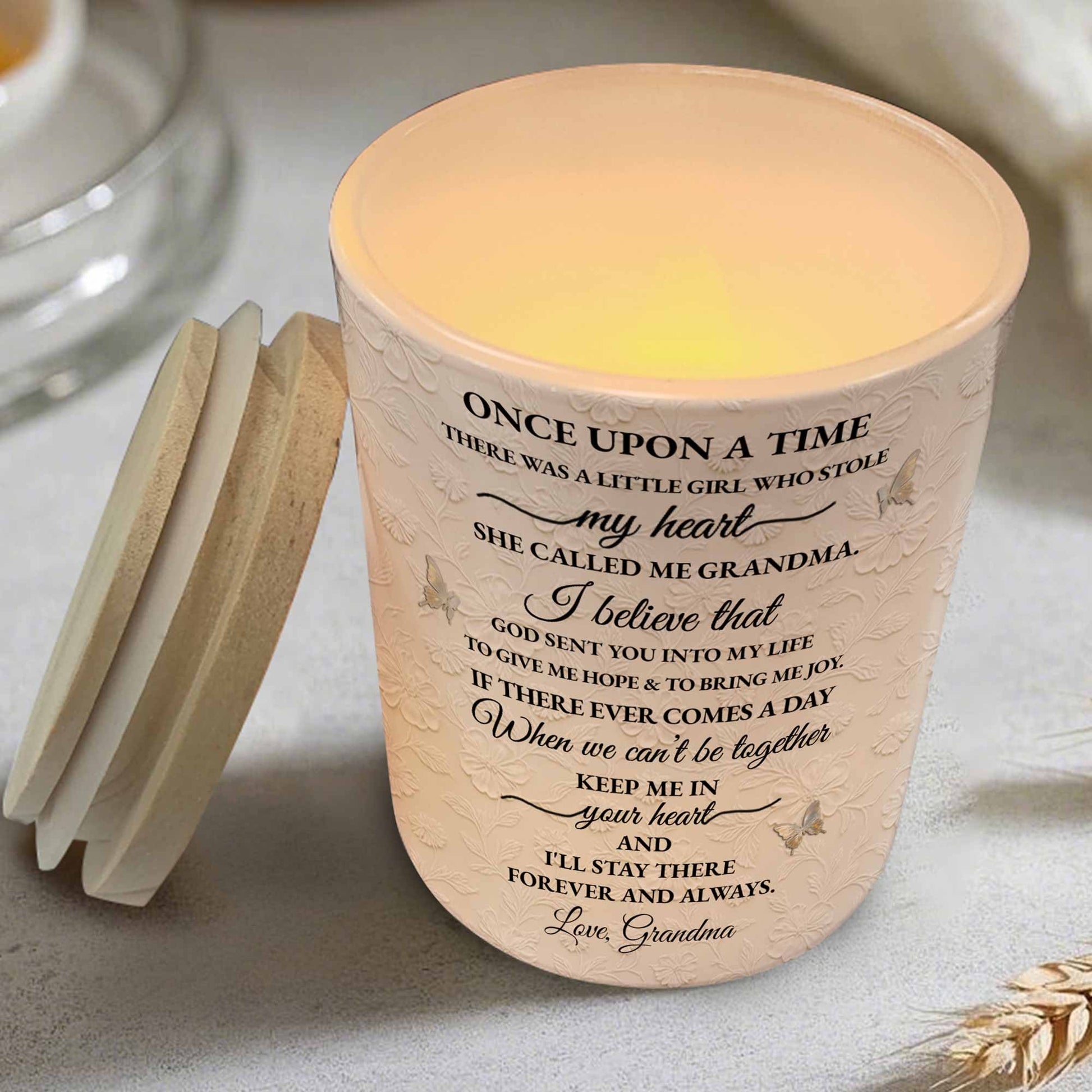 To My Granddaughter, Beautiful Glass Jar With Flower And Butterflies