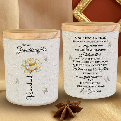 To My Granddaughter, Beautiful Glass Jar With Flower And Butterflies