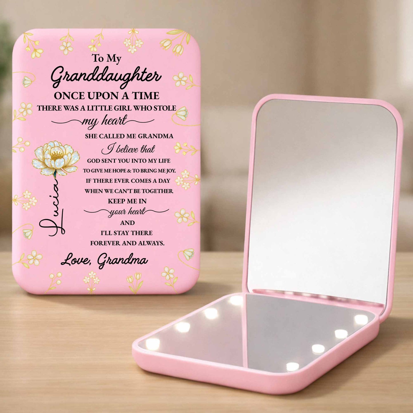 To My Granddaughter Once Upon A Time Gold Flowers Pocket Mirror