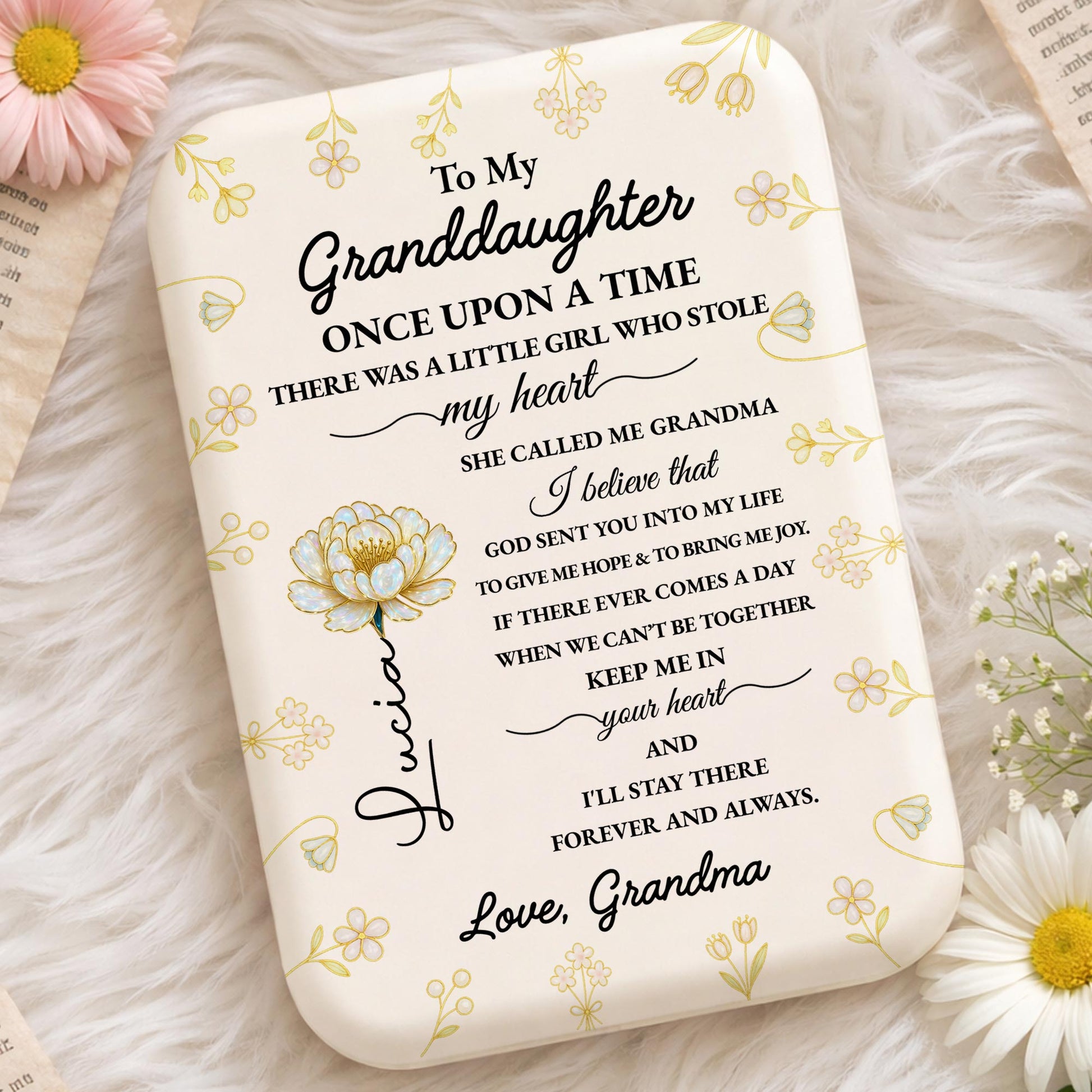 To My Granddaughter Once Upon A Time Gold Flowers Pocket Mirror