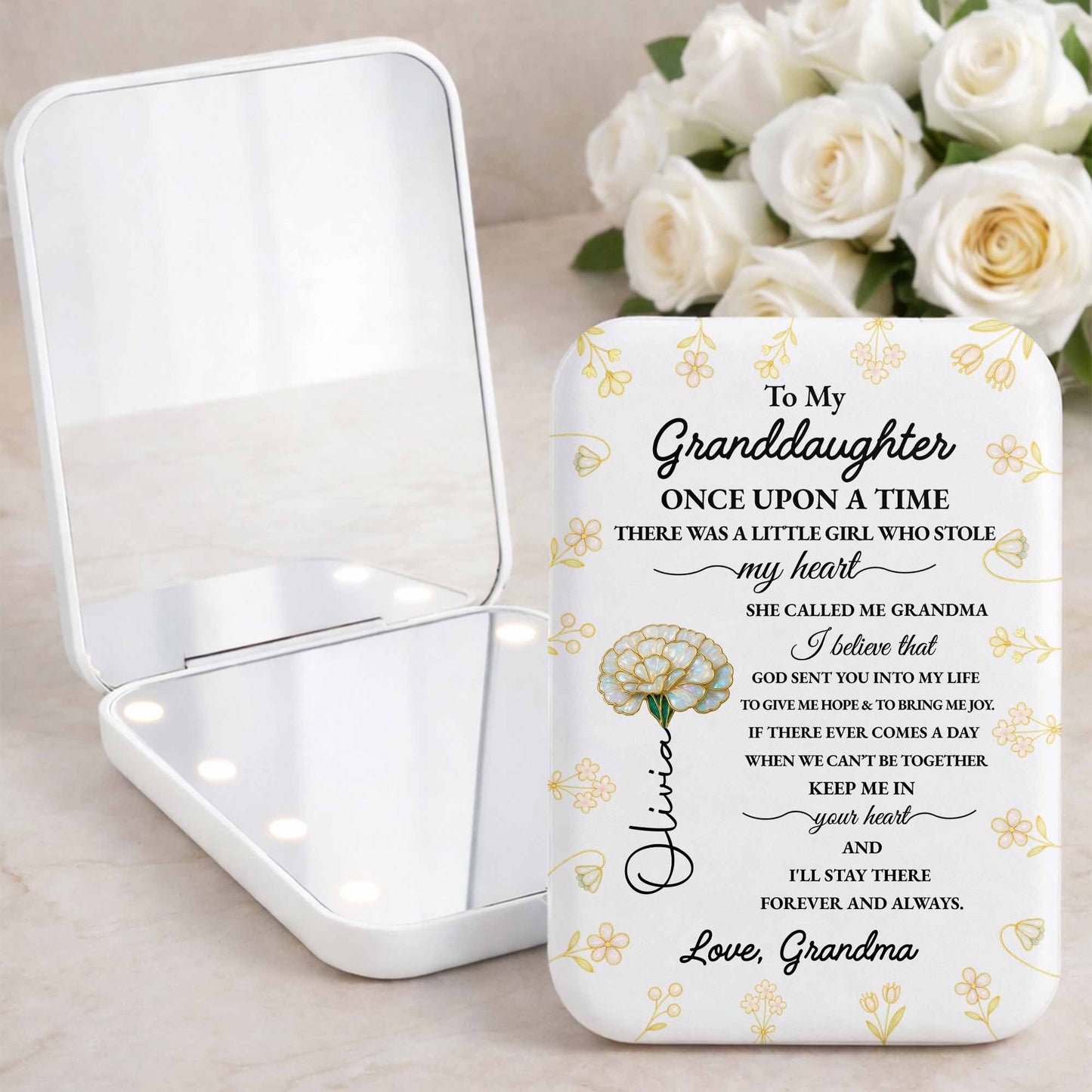 To My Granddaughter Once Upon A Time Gold Flowers Pocket Mirror