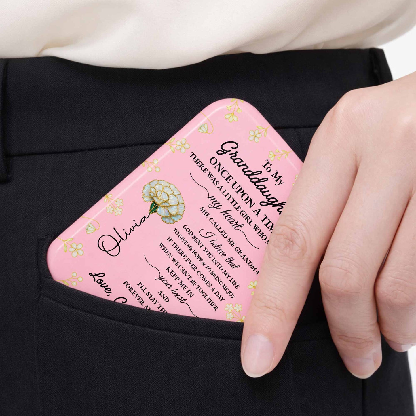 To My Granddaughter Once Upon A Time Gold Flowers Pocket Mirror