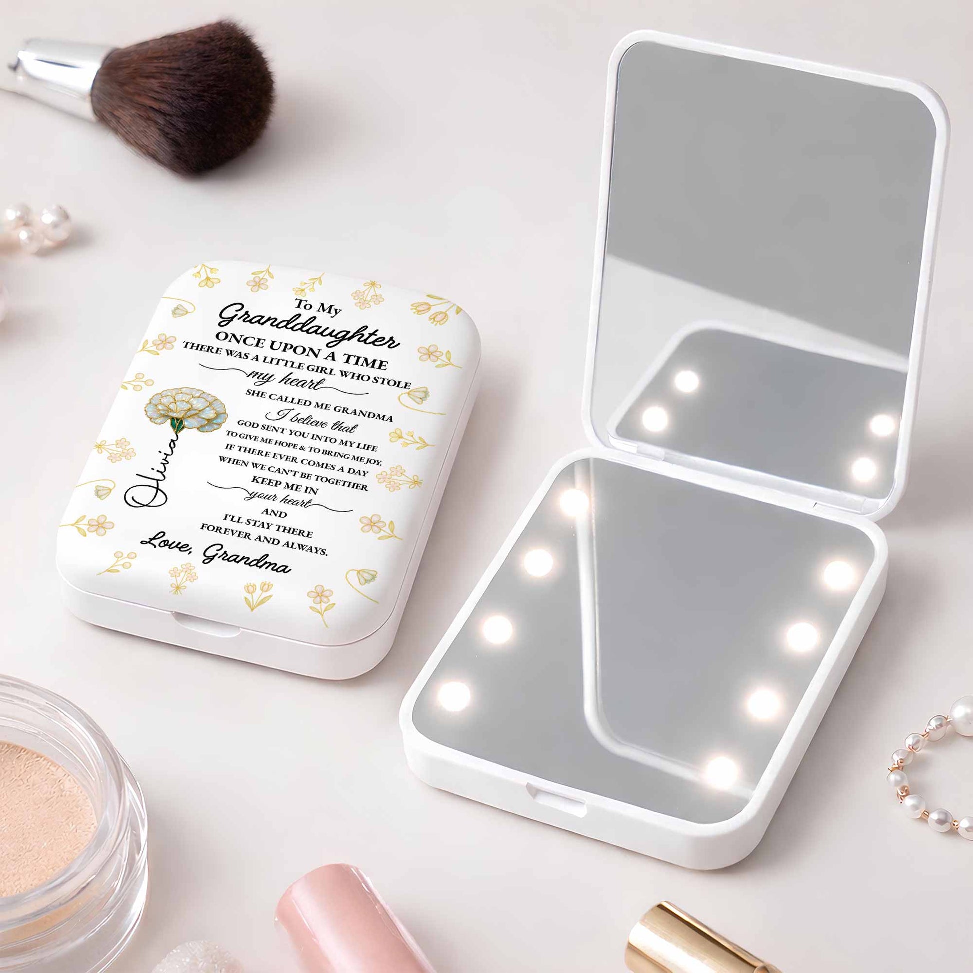 To My Granddaughter Once Upon A Time Gold Flowers Pocket Mirror