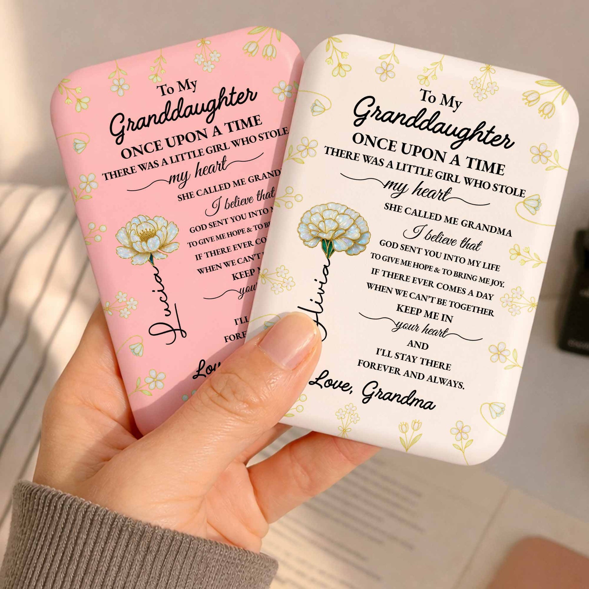 To My Granddaughter Once Upon A Time Gold Flowers Pocket Mirror