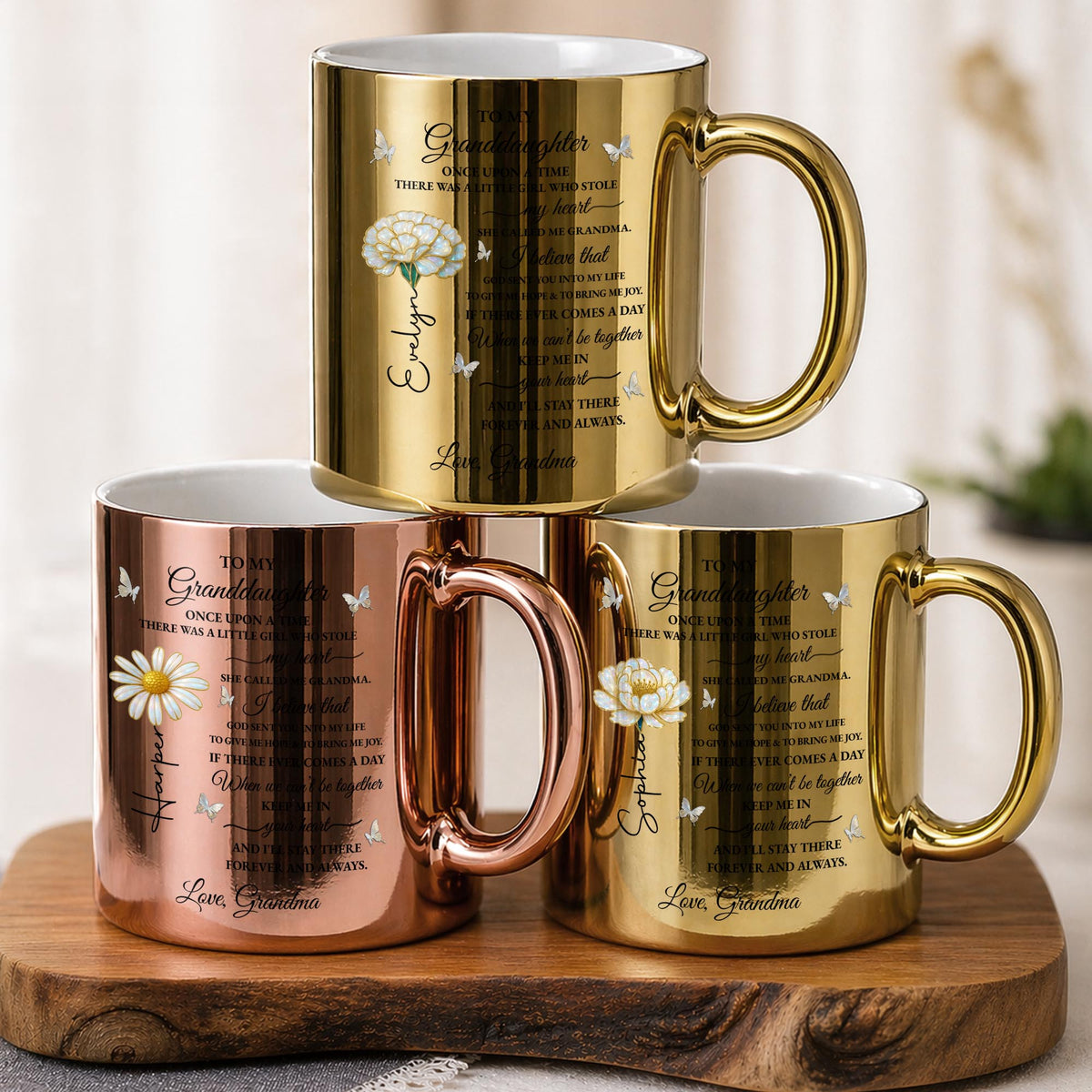 To My Granddaughter Once Upon A Time Flower And Butterflies - Personalized Custom Metallic Mug - GDT389_MMUG