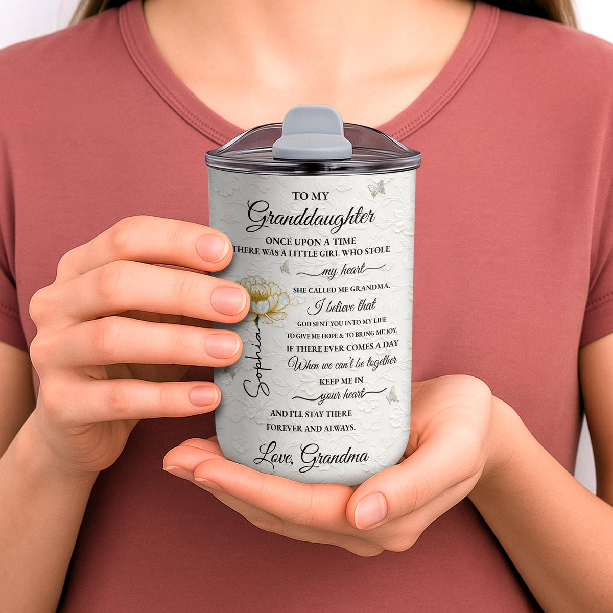 To My Granddaughter Once Upon A Time Flower And Butterfly - Personalized Custom 10oz Tumbler - GDT389_MTUM