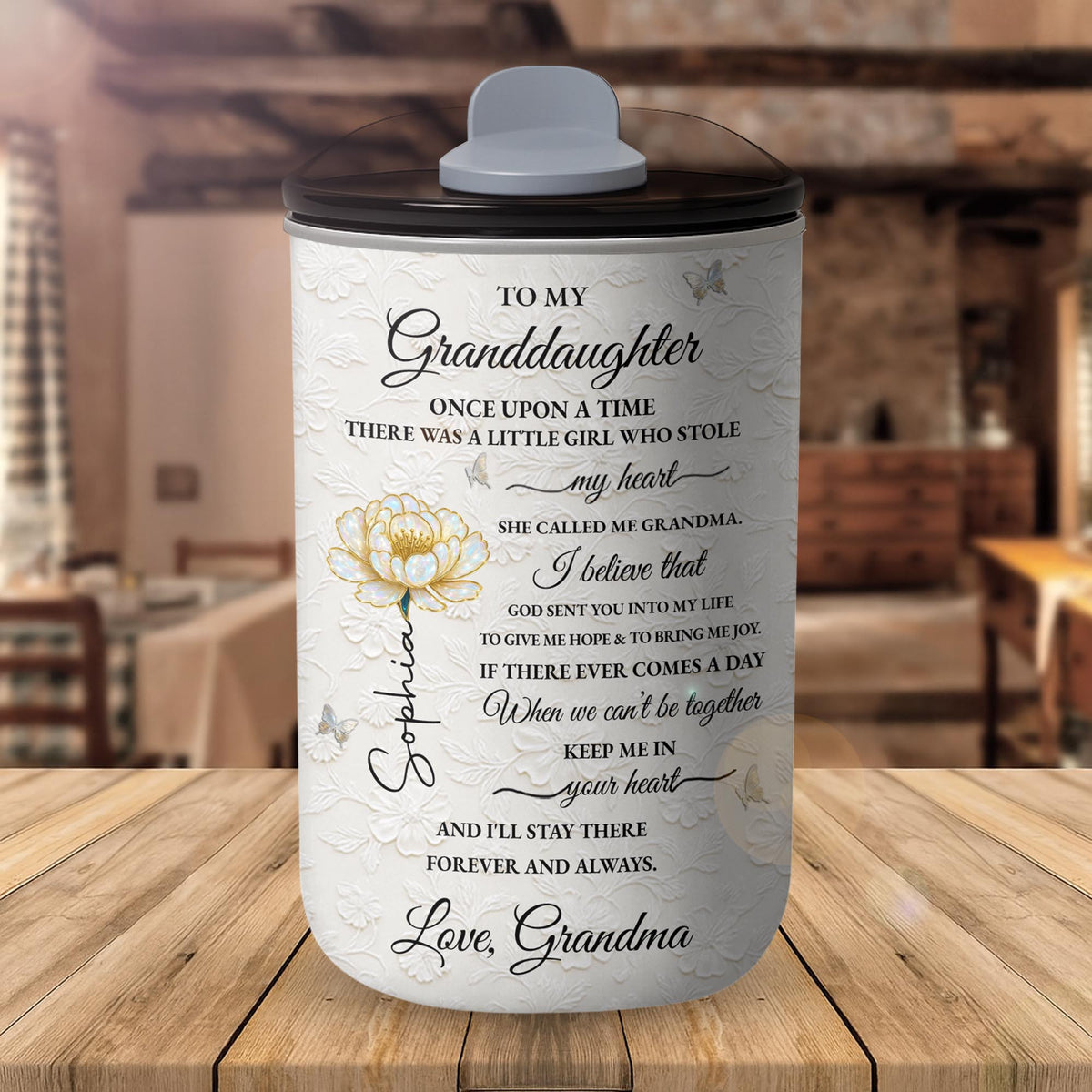 To My Granddaughter Once Upon A Time Flower And Butterfly - Personalized Custom 10oz Tumbler - GDT389_MTUM