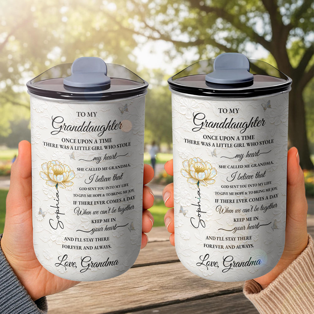 To My Granddaughter Once Upon A Time Flower And Butterfly - Personalized Custom 10oz Tumbler - GDT389_MTUM