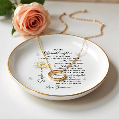 To My Granddaughter Once Upon A Time Flower And Butterflies Jewelry Dish - Personalized Custom Jewelry Dish, Ceramic Dish, Round Shape - GDT389_RCRF