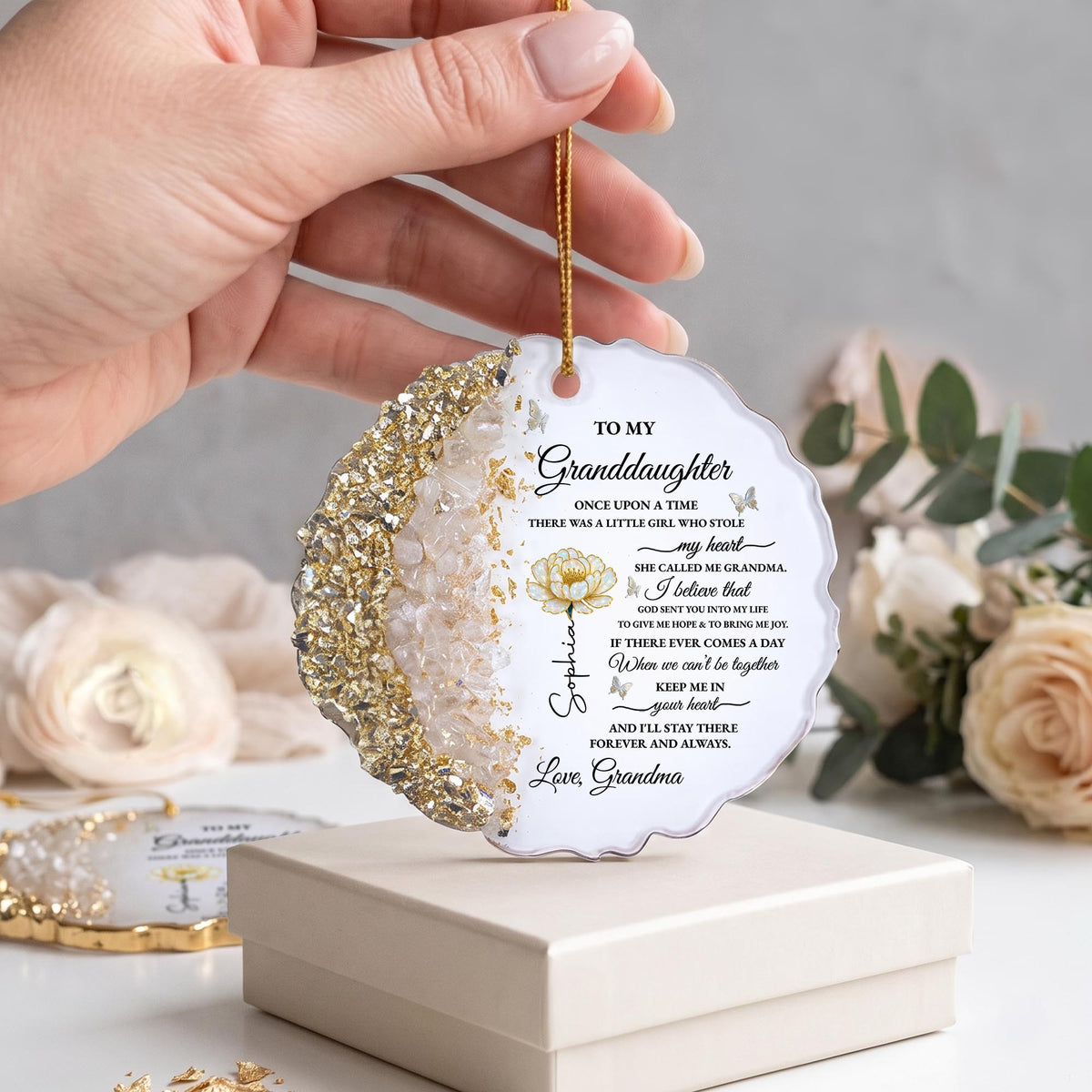 To My Granddaughter Once Upon A Time Flower and Butterflies Resin Ornament - Personalized Resin Ornament - GDT389_RESIO