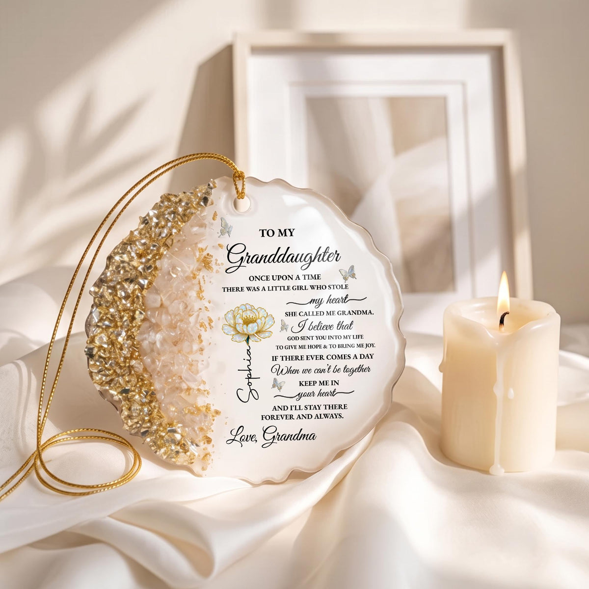 To My Granddaughter Once Upon A Time Flower and Butterflies Resin Ornament - Personalized Resin Ornament - GDT389_RESIO