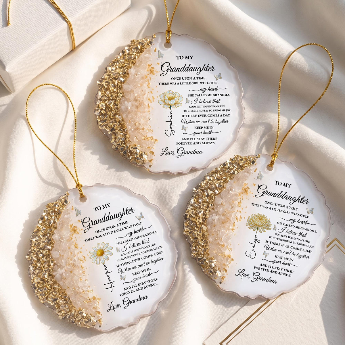 To My Granddaughter Once Upon A Time Flower and Butterflies Resin Ornament - Personalized Resin Ornament - GDT389_RESIO