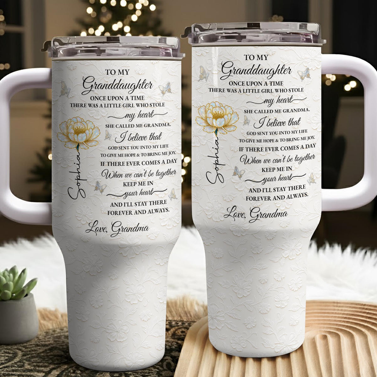 To My Granddaughter Once Upon A Time Flower Butterflies - Personalized 40oz Tumbler With Straw - GDT389_TBS