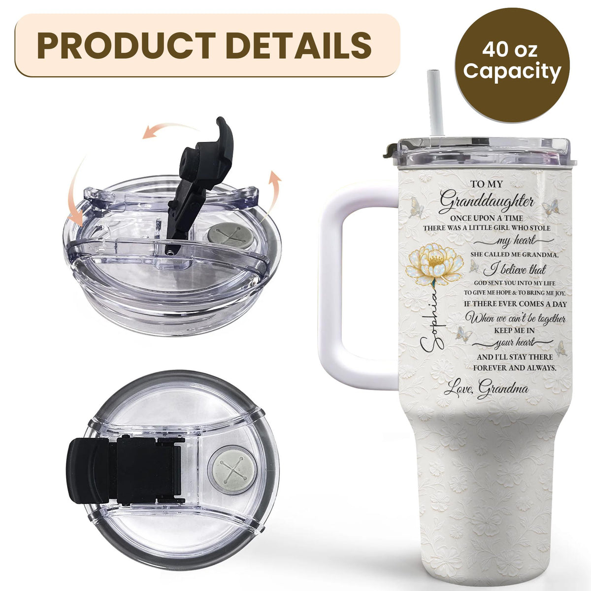 To My Granddaughter Once Upon A Time Flower Butterflies - Personalized 40oz Tumbler With Straw - GDT389_TBS