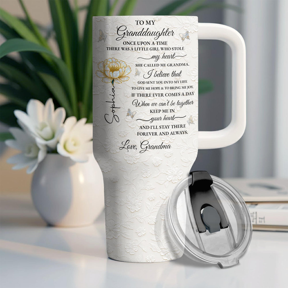 To My Granddaughter Once Upon A Time Flower Butterflies - Personalized 40oz Tumbler With Straw - GDT389_TBS