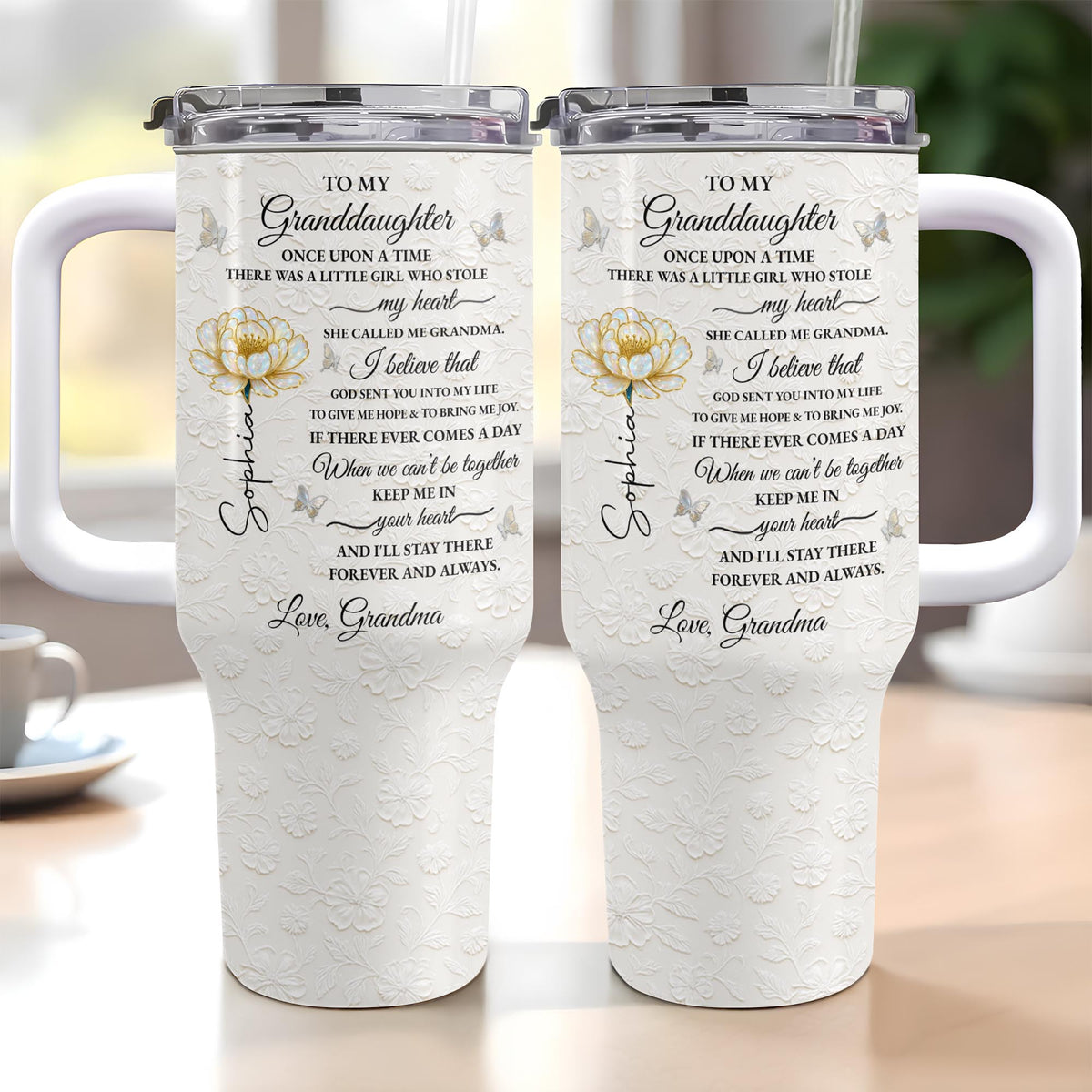 To My Granddaughter Once Upon A Time Flower Butterflies - Personalized 40oz Tumbler With Straw - GDT389_TBS