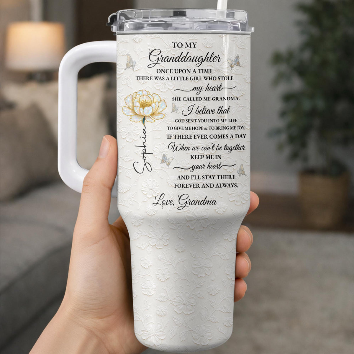 To My Granddaughter Once Upon A Time Flower Butterflies - Personalized 40oz Tumbler With Straw - GDT389_TBS