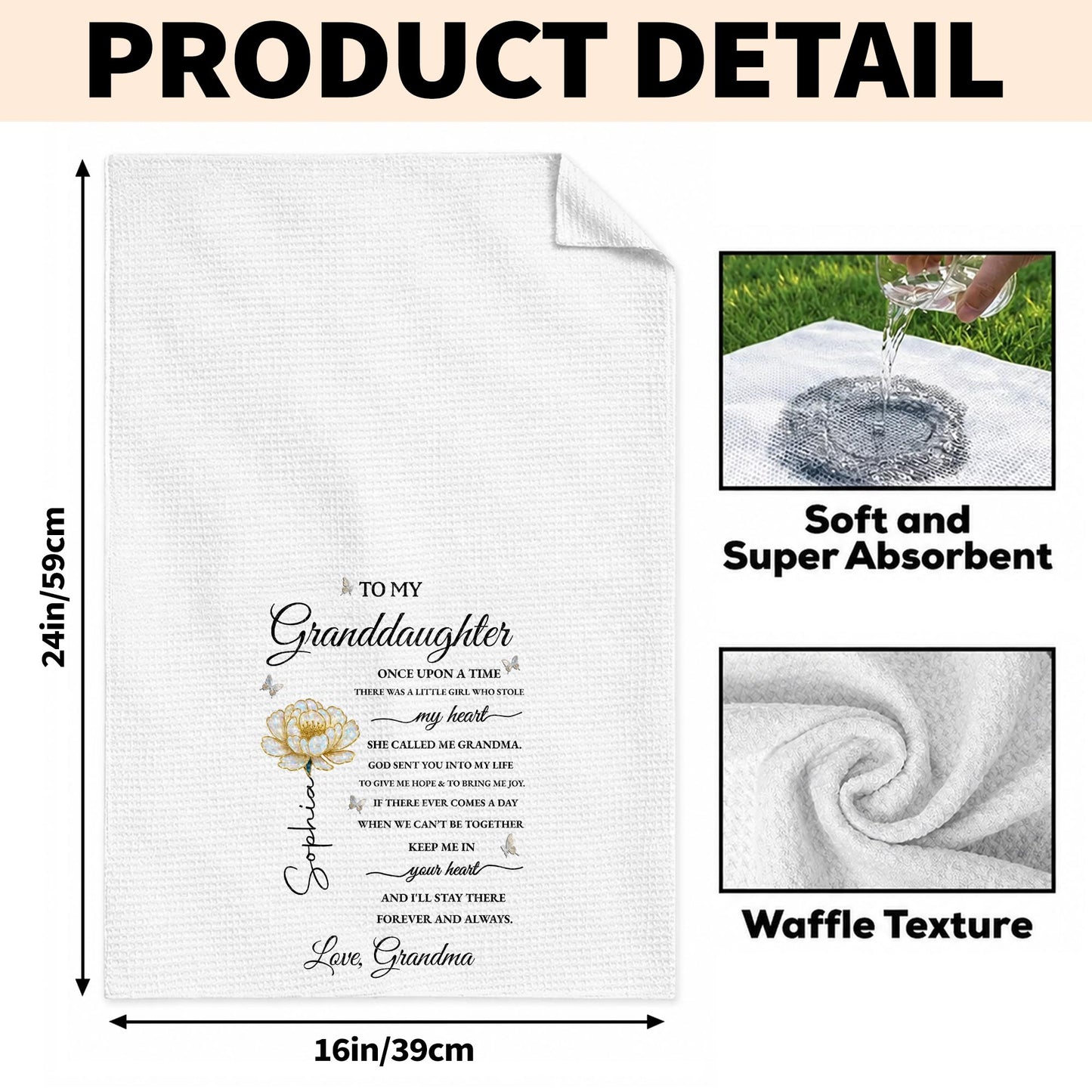 To My Granddaughter Once Upon A Time Flower And Butterfly - Personalized Kitchen Towel - GDT389_TOWL