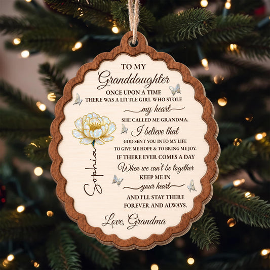 To My Granddaughter Once Upon A Time Flower Butterflies Wood Ornament - Personalized Custom Wood Ornament, Custom Shaped - GDT389_WDO