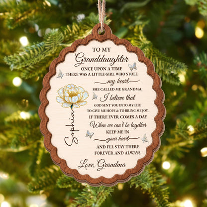To My Granddaughter Once Upon A Time Flower Butterflies Wood Ornament - Personalized Custom Wood Ornament, Custom Shaped - GDT389_WDO