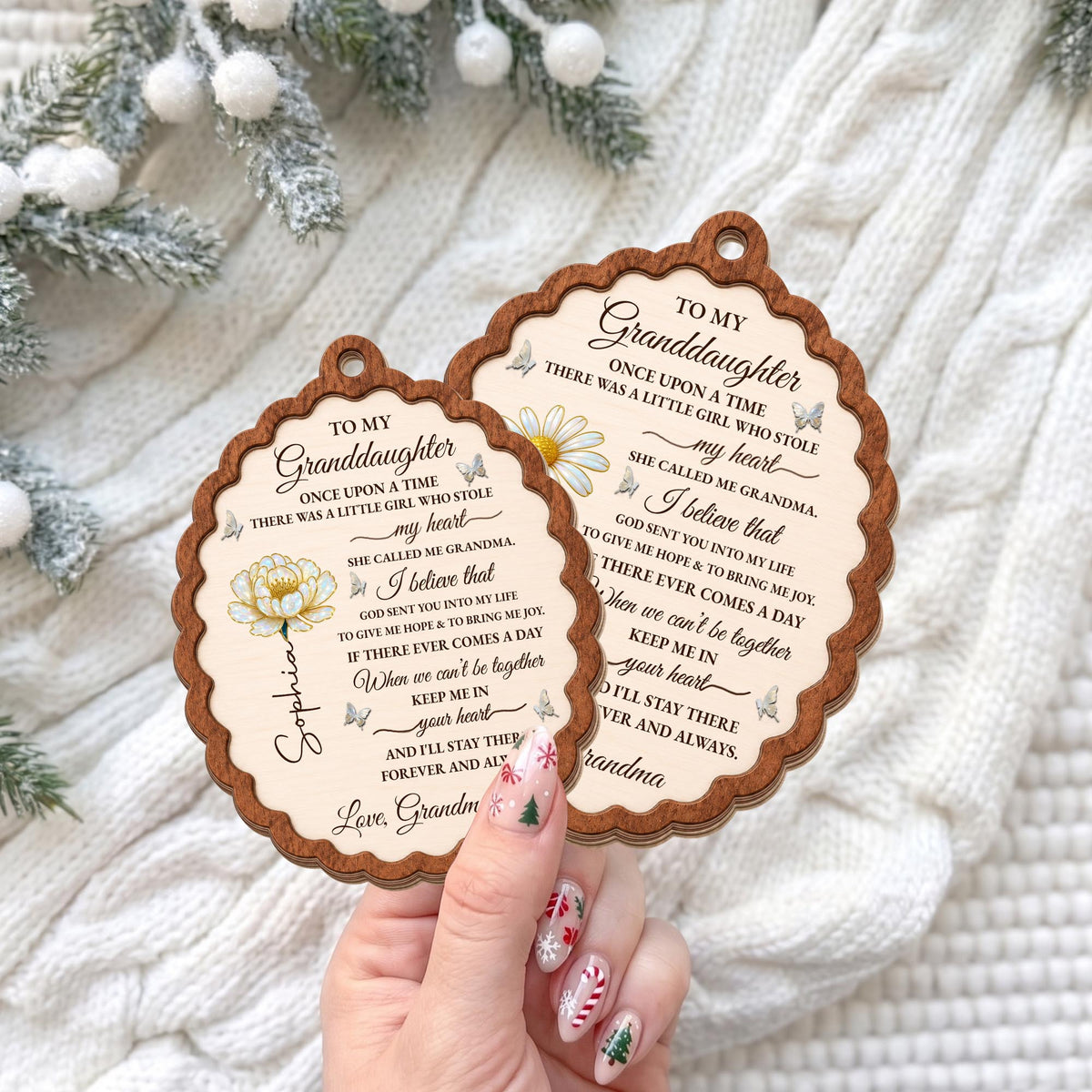 To My Granddaughter Once Upon A Time Flower Butterflies Wood Ornament - Personalized Custom Wood Ornament, Custom Shaped - GDT389_WDO
