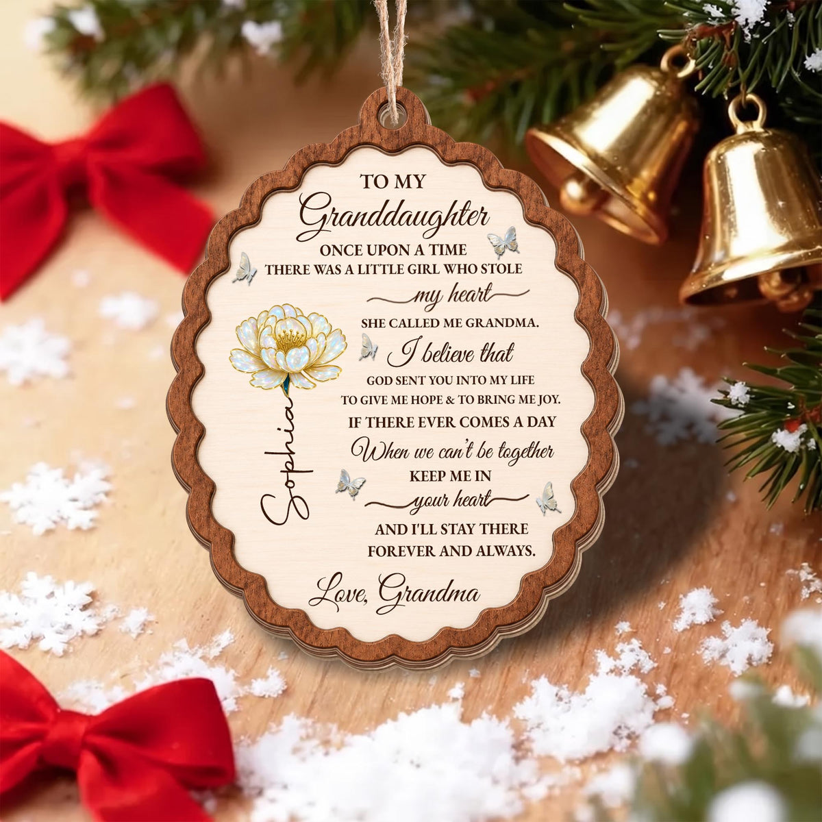 To My Granddaughter Once Upon A Time Flower Butterflies Wood Ornament - Personalized Custom Wood Ornament, Custom Shaped - GDT389_WDO
