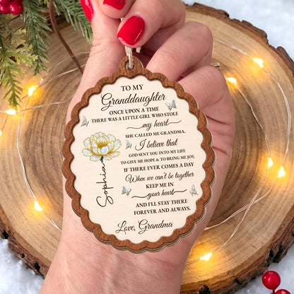 To My Granddaughter Once Upon A Time Flower Butterflies Wood Ornament - Personalized Custom Wood Ornament, Custom Shaped - GDT389_WDO