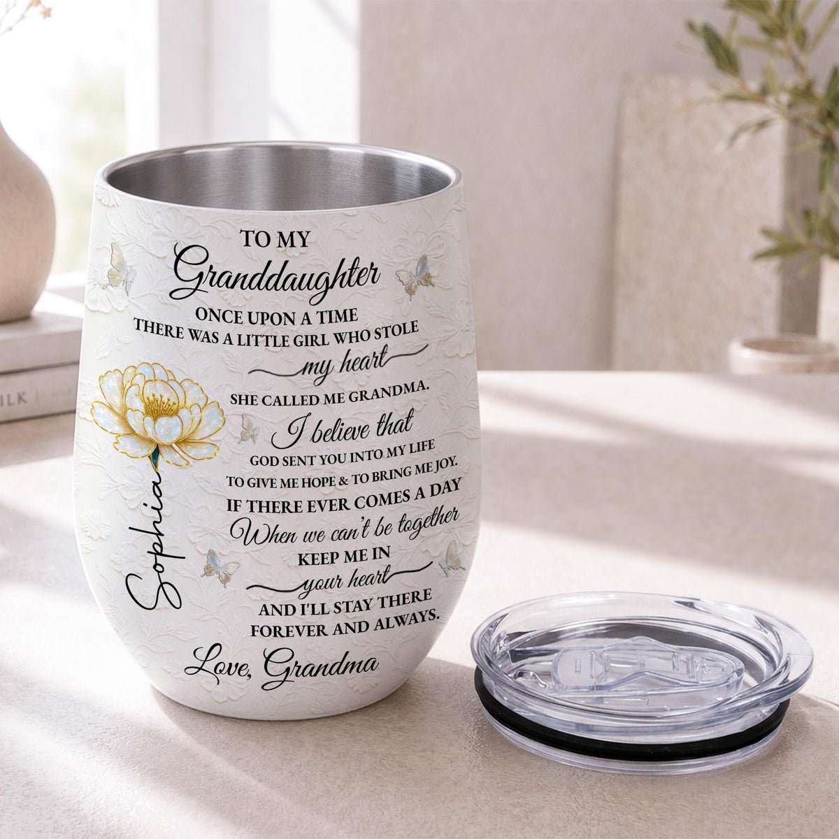 To My Granddaughter Once Upon A Time Birth Month Flower - Personalized Wine Tumbler - GDT389_WITUM