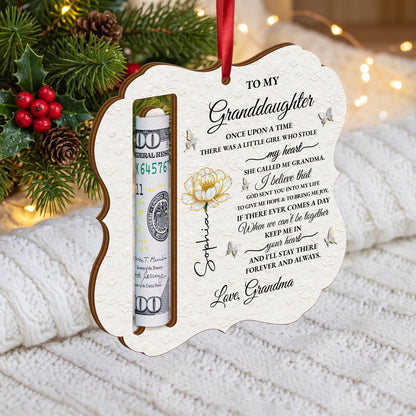 To My Granddaughter Once Upon A Time Flower And Butterflies - Personalized Wooden Money Holder Ornament - GDT389_WMOHO
