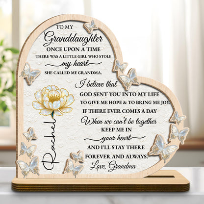 To My Granddaughter, Once Upon A Time, Butterfly And Flower - Personalized Custom 2-Layer Wood Plaque With Flat Base - GDT389_WPLA
