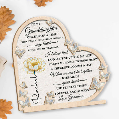 To My Granddaughter, Once Upon A Time, Butterfly And Flower - Personalized Custom 2-Layer Wood Plaque With Flat Base - GDT389_WPLA