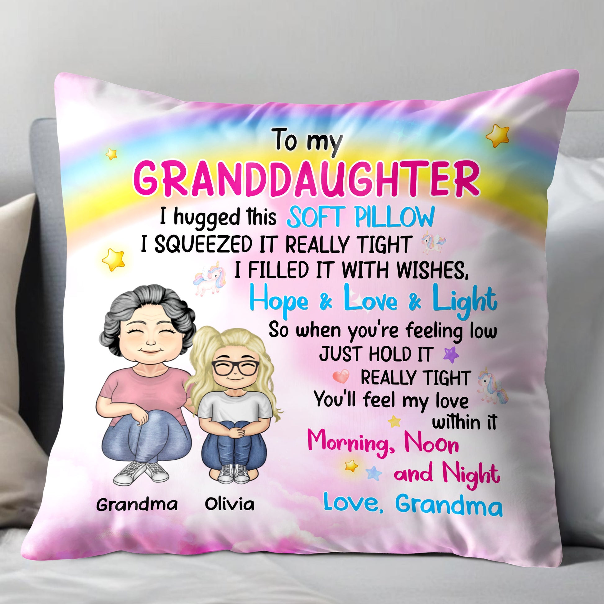 To My Granddaughter, Hope & Love Pillow With Grandmother And Granddaughter