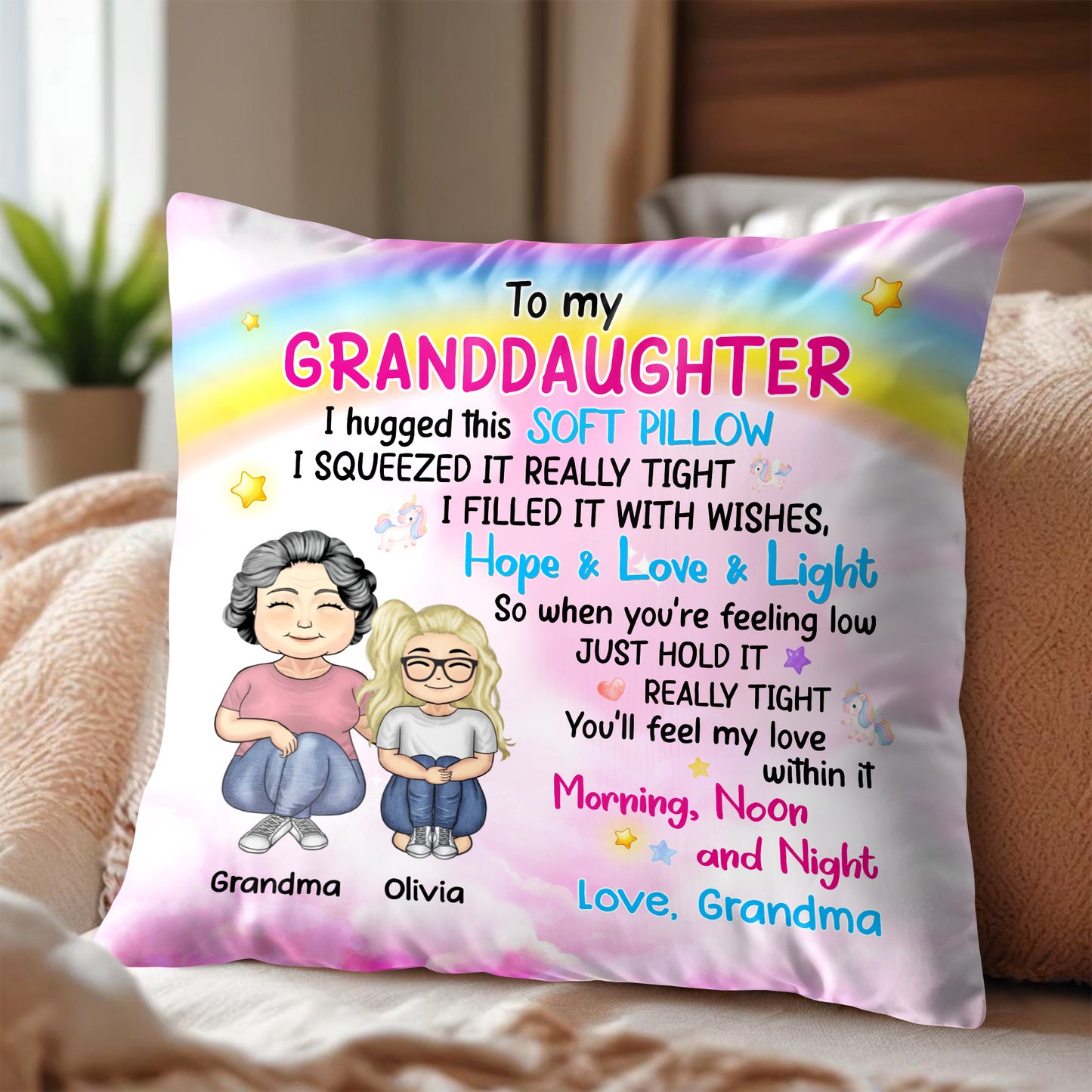 To My Granddaughter, Hope & Love Pillow With Grandmother And Granddaughter