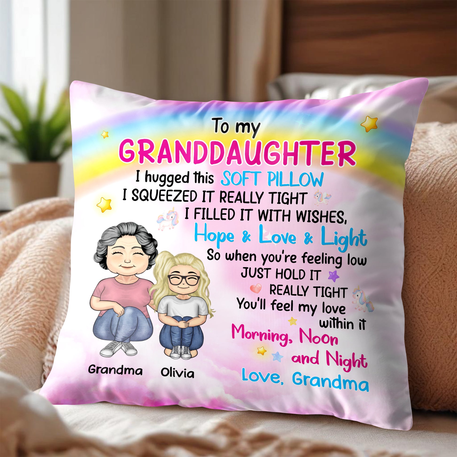 To My Granddaughter, Hope & Love Pillow With Grandmother And Granddaughter