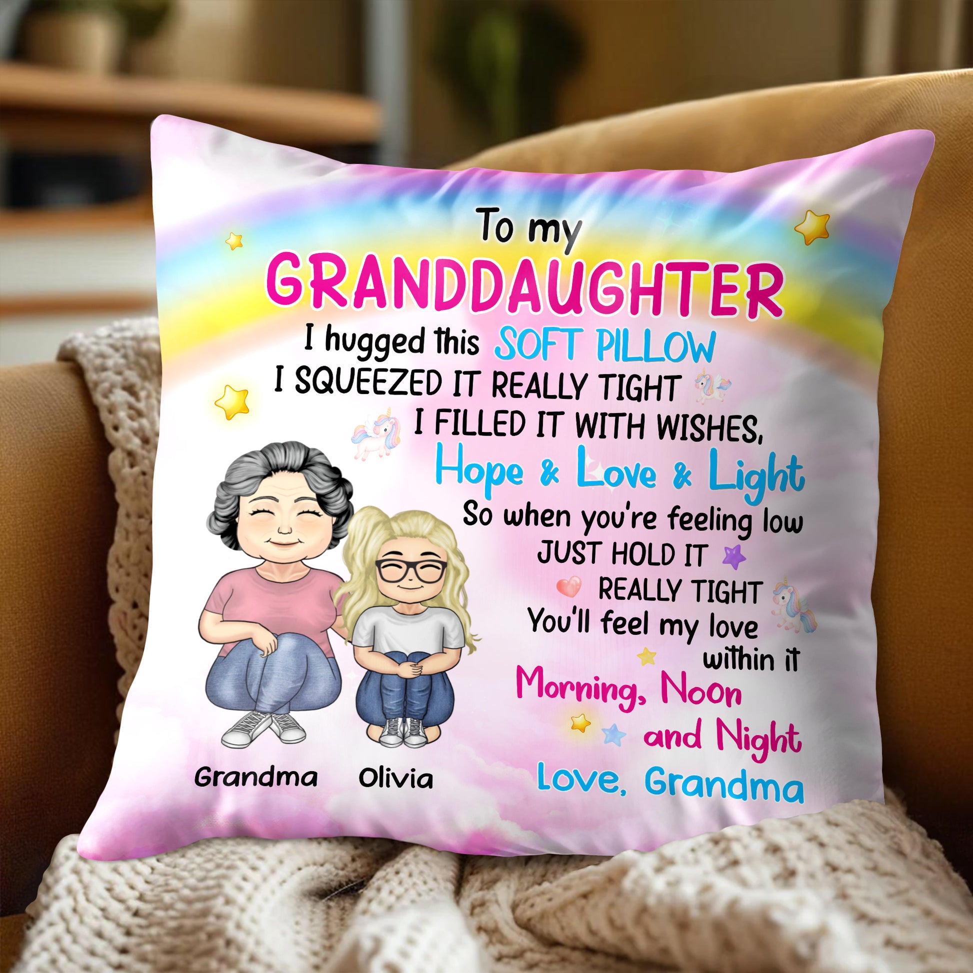 To My Granddaughter, Hope & Love Pillow With Grandmother And Granddaughter