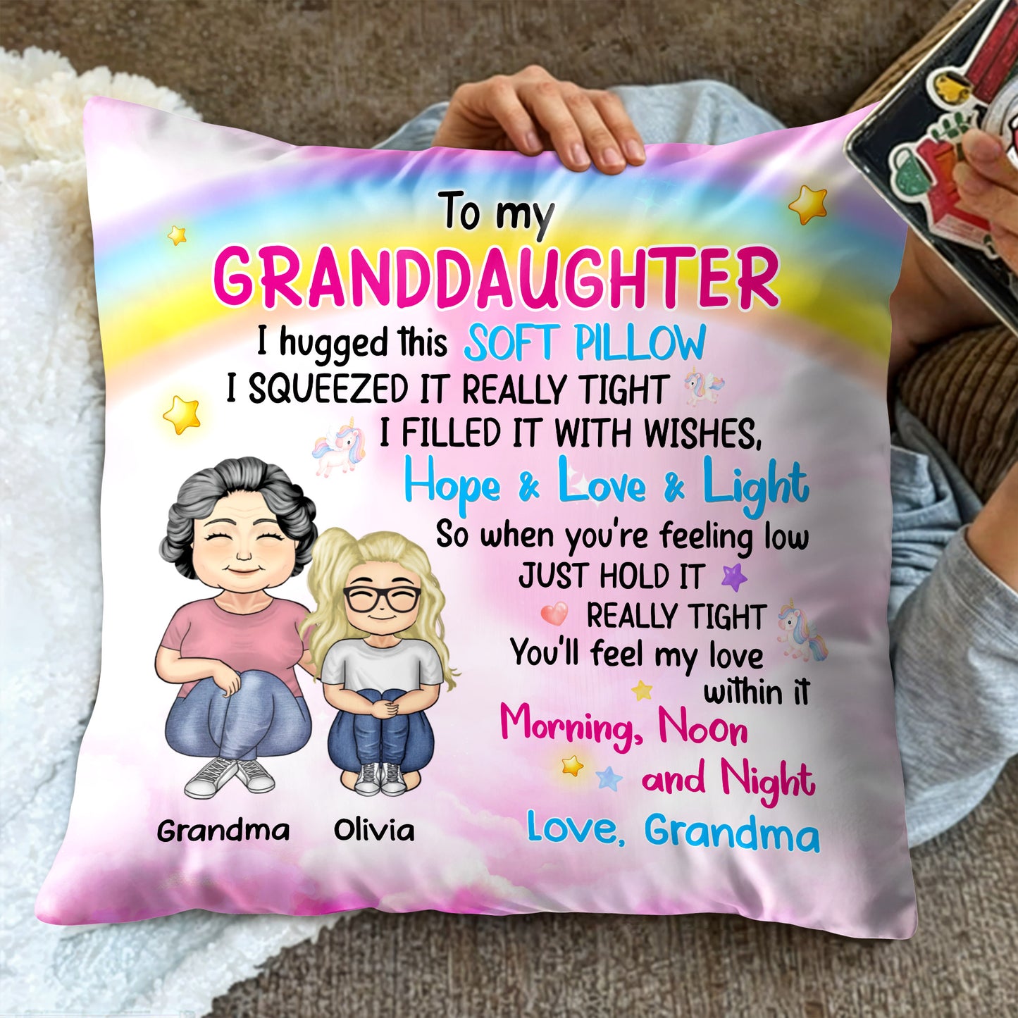To My Granddaughter, Hope & Love Pillow With Grandmother And Granddaughter